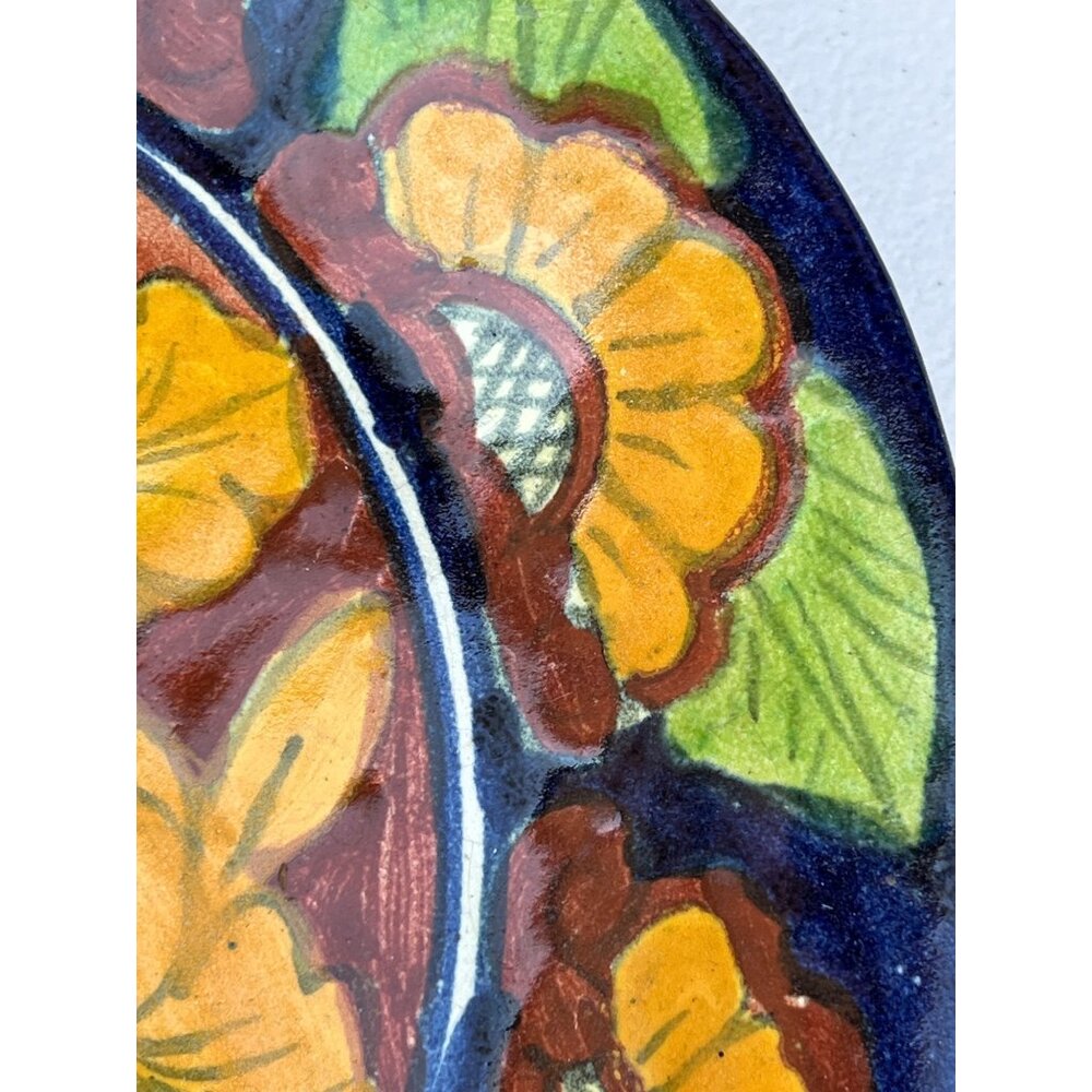 Signed Talavera Plate Ceramic Floral Design 11 3/16" Mexico Hand Painted Read - Picture 2 of 10